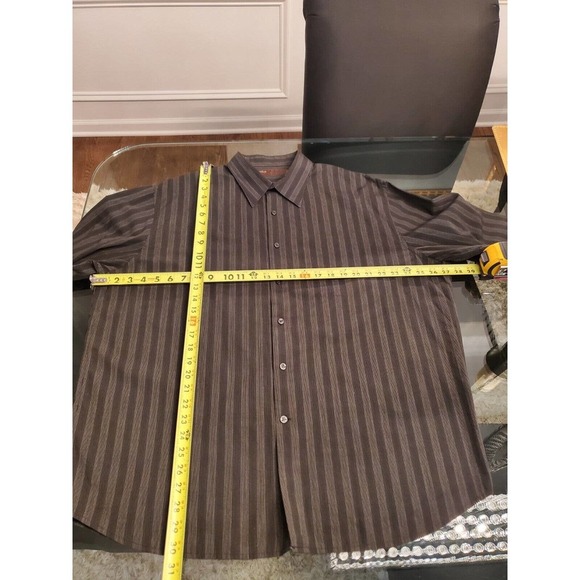 Perry Ellis Men Gray Striped Cotton Collared Long Sleeve Buttons Down Shirt 2XL - Picture 8 of 9